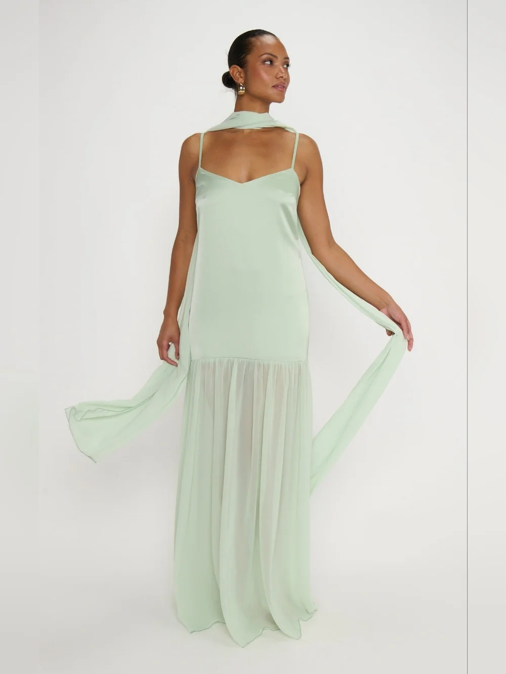 Show Me Your MuMu Dalia Pistachio Luxe Satin Maxi Dress XL Wedding Party Formal - Picture 4 of 10
